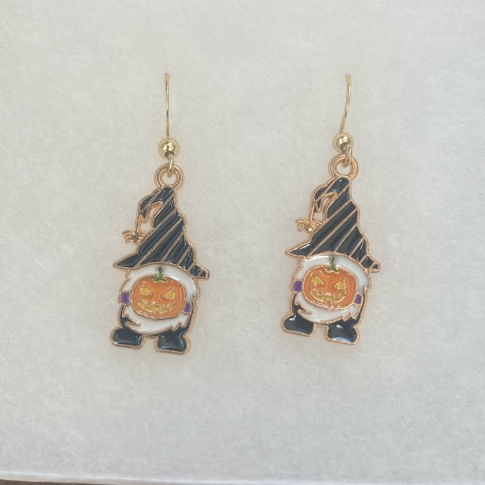 Halloween Gnome Earrings with Pumpkin Design